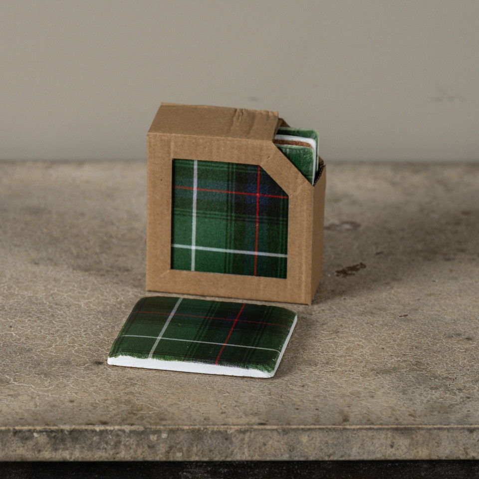 SET/4 GREEN TARTAN COASTERS