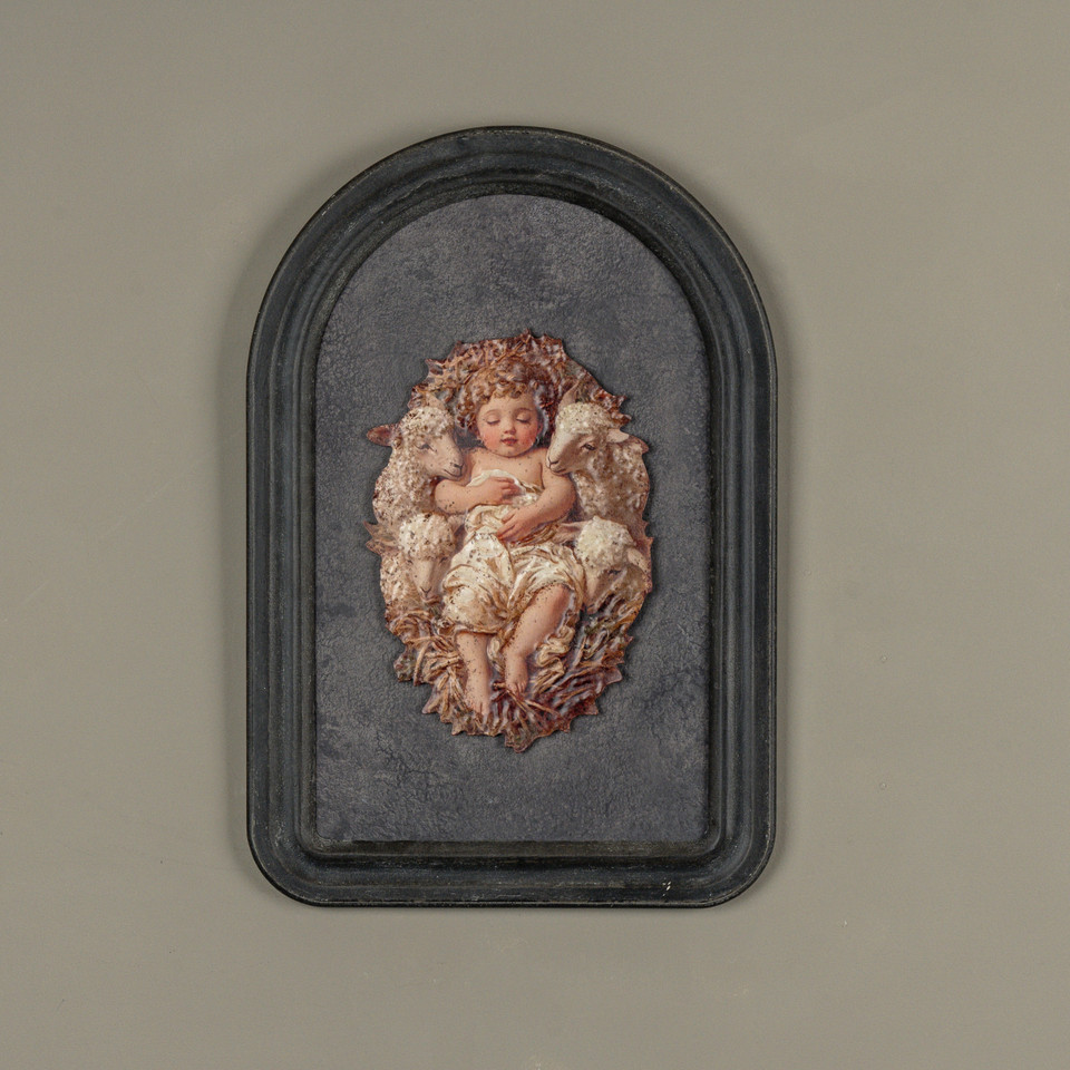12" BABY JESUS W/ LAMBS METAL SIGN