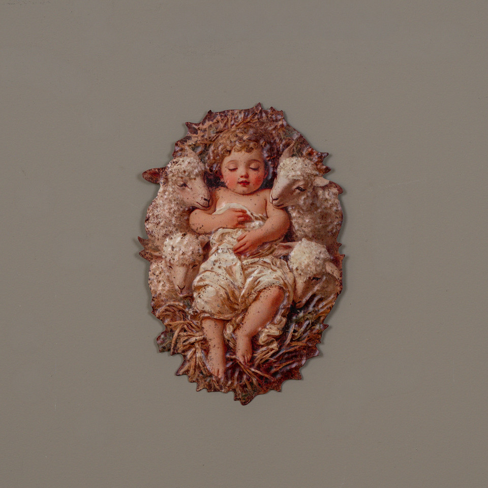 12" BABY JESUS W/ LAMBS METAL SIGN