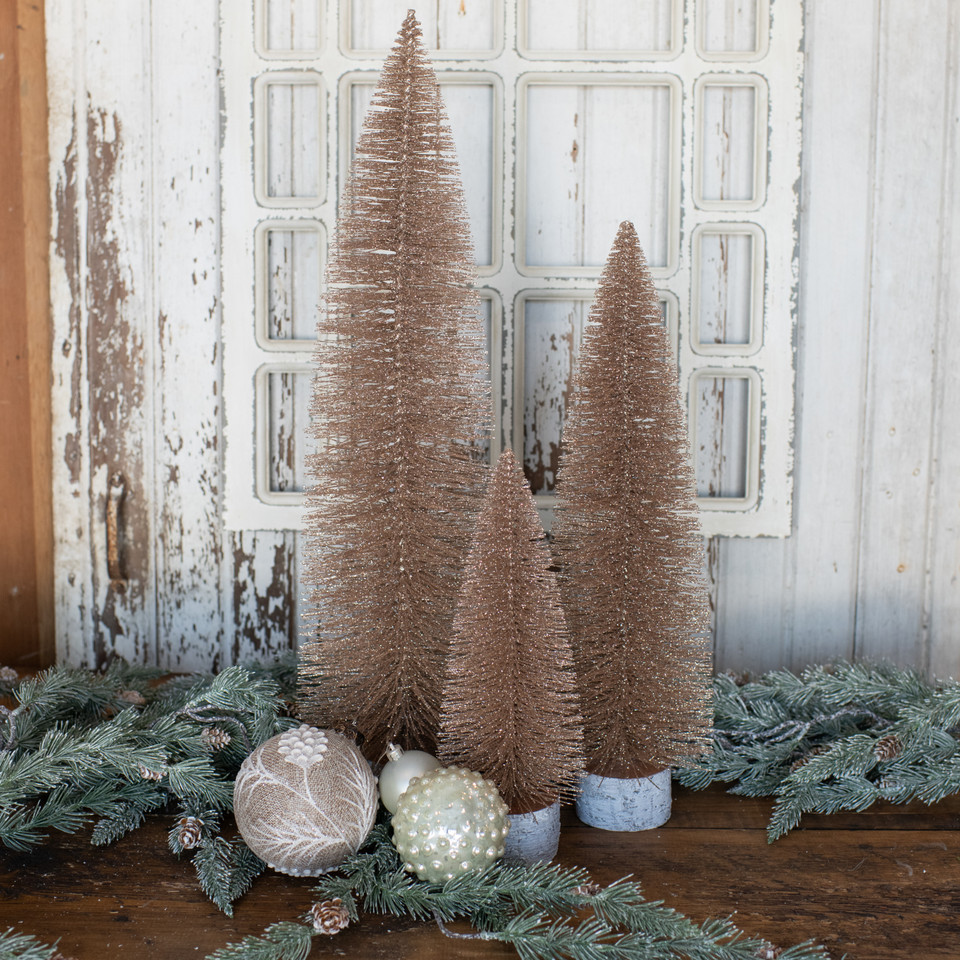 18" ROSE GOLD GLITTERED BOTTLEBRUSH TREE