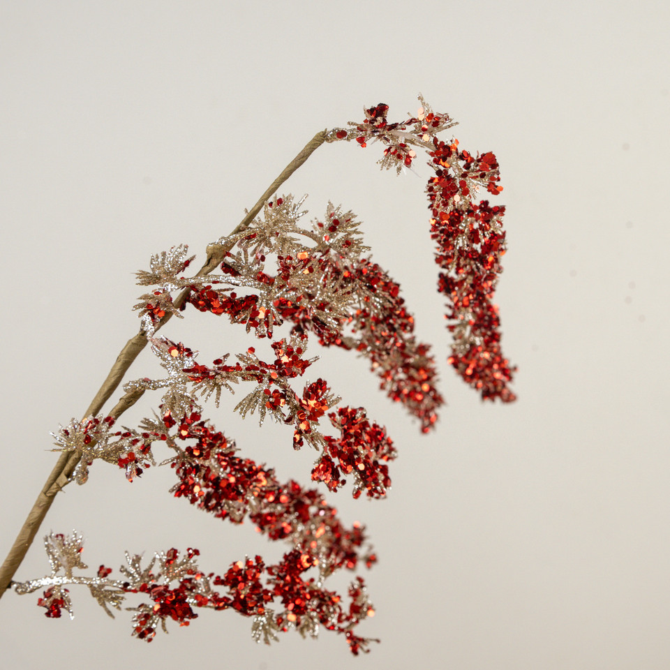 42" DRAPING RED GLITTER BUDS