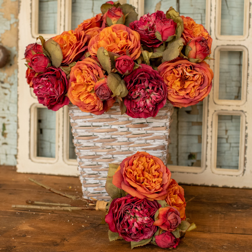 14" ORANGE & BURGUNDY DRIED ROSE BUNDLE