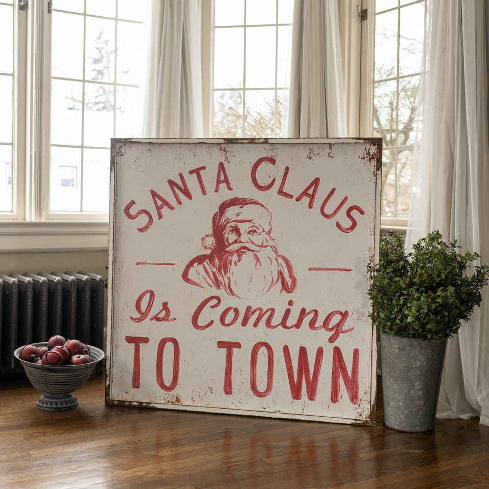 SANTA CLAUS IS COMING TO TOWN SIGN