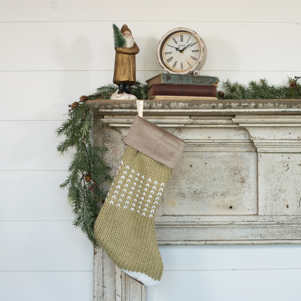 18" OLIVE STOCKING WITH WHITE STRIPES