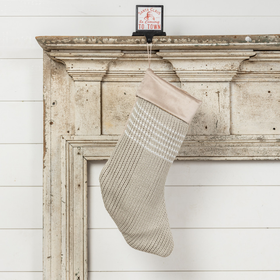 24" GREY STOCKING WITH WHITE STRIPES