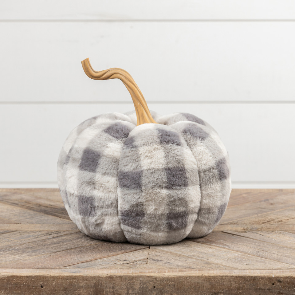 10.75" GREY BUFFALO CHECK PUMPKIN