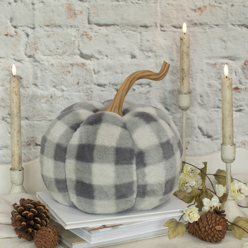 10.75" GREY BUFFALO CHECK PUMPKIN