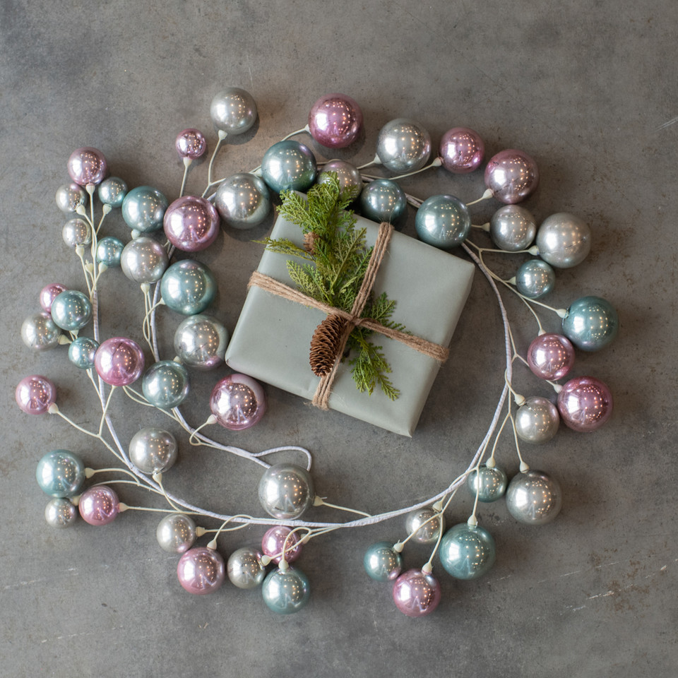72" SKY BLUE, BLUSH & SILVER  BALL GARLAND W/ 2.75" BALL