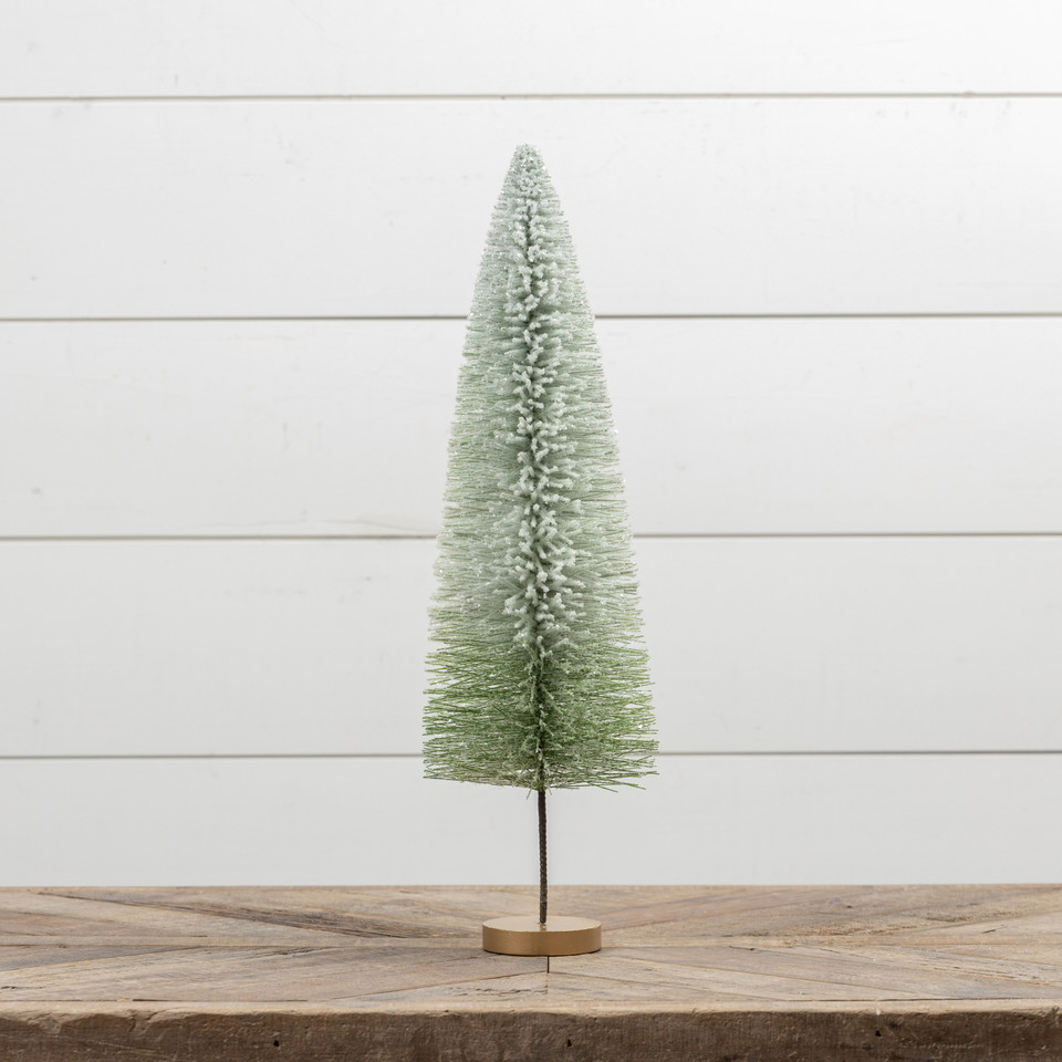 20" GREEN OMBRE FLOCKED LONG STEM BOTTLEBRUSH TREE