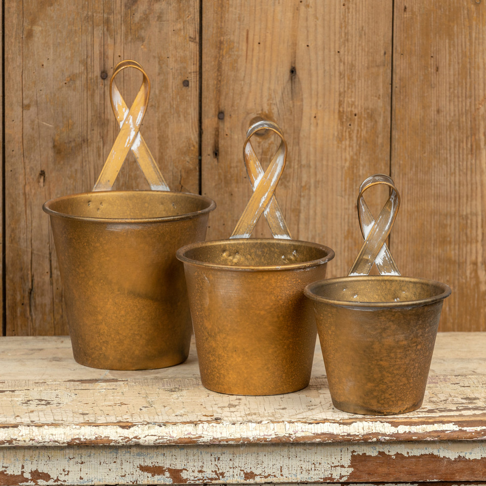 SET/ 3 GOLD FLOWER POTS
