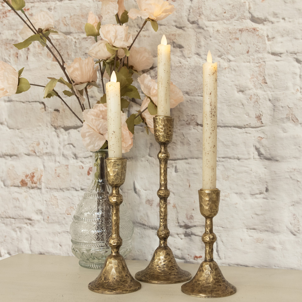 SET/ 3 GOLD TAPER CANDLE  HOLDERS