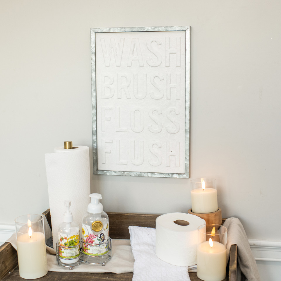 WASH BRUSH FLOSS FLUSH SIGN