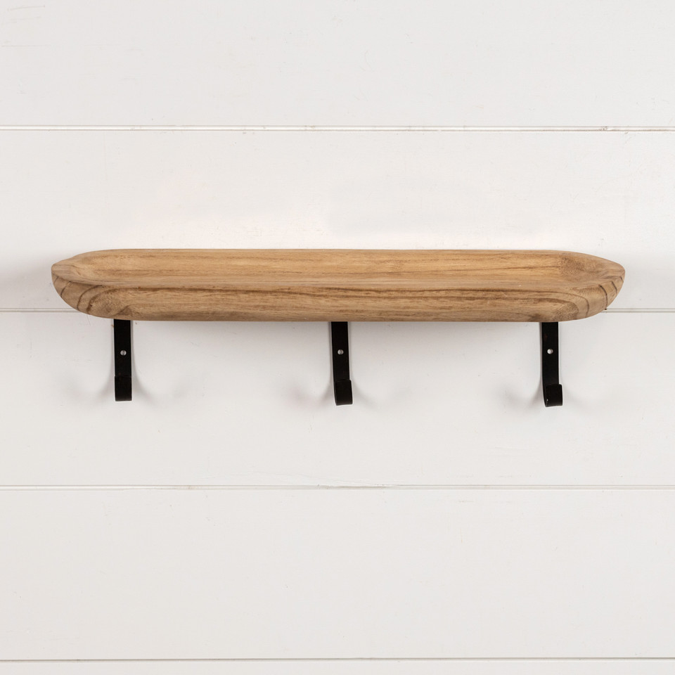 20" WOOD SHELF WITH WALL HOOKS
