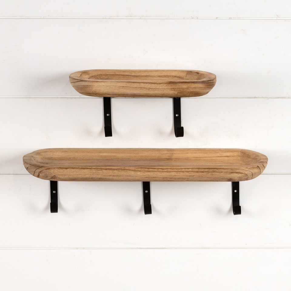 20" WOOD SHELF WITH WALL HOOKS