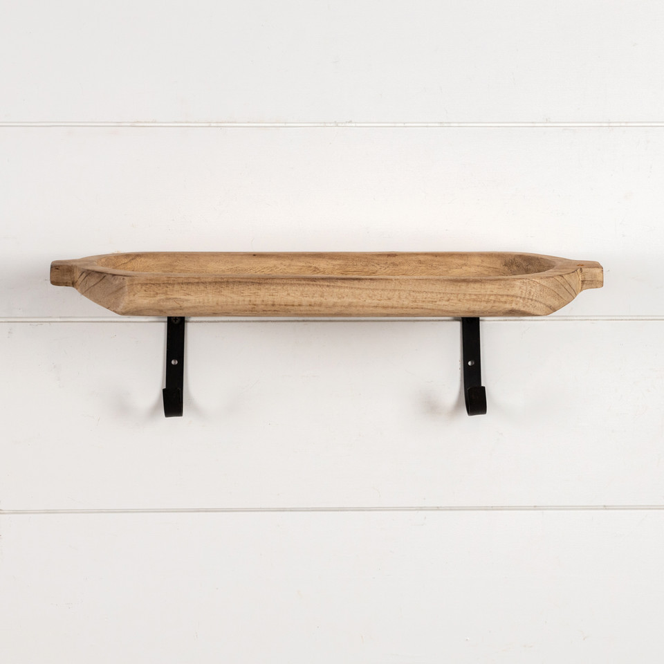 18" WOOD SHELF WITH WALL HOOKS