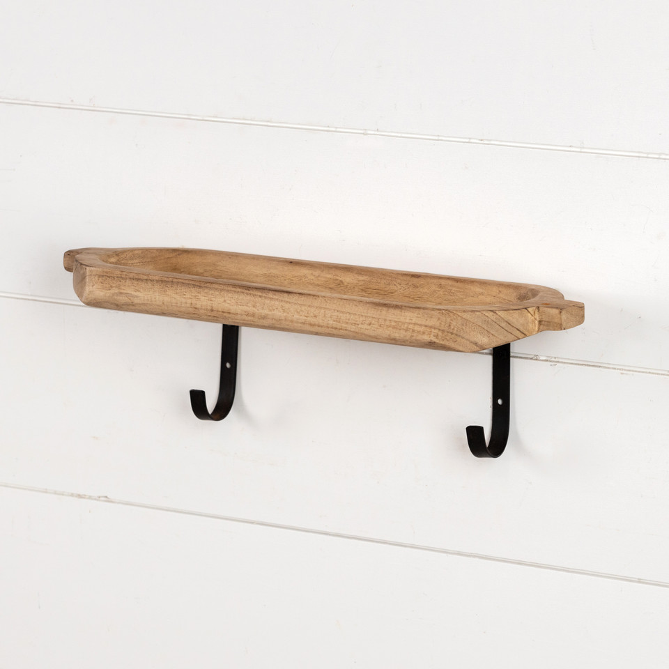 18" WOOD SHELF WITH WALL HOOKS