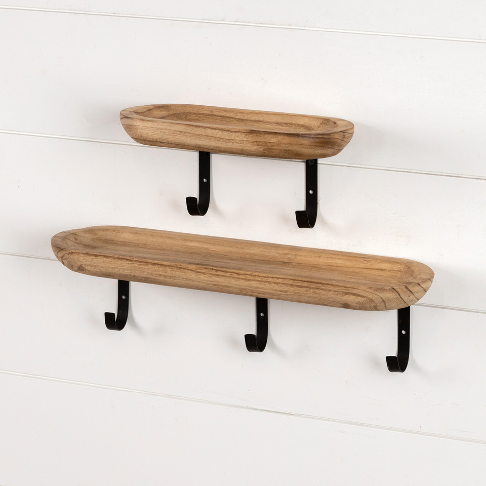 12" WOOD SHELF WITH WALL HOOKS