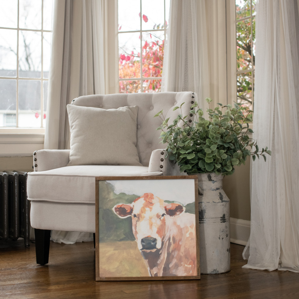WOOD FRAMED BLACK NOSE COW SIGN