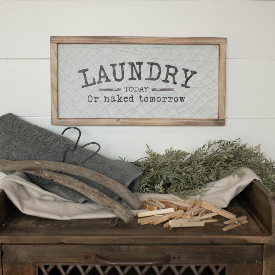19.75" WHITE FRAMED LAUNDRY SIGN