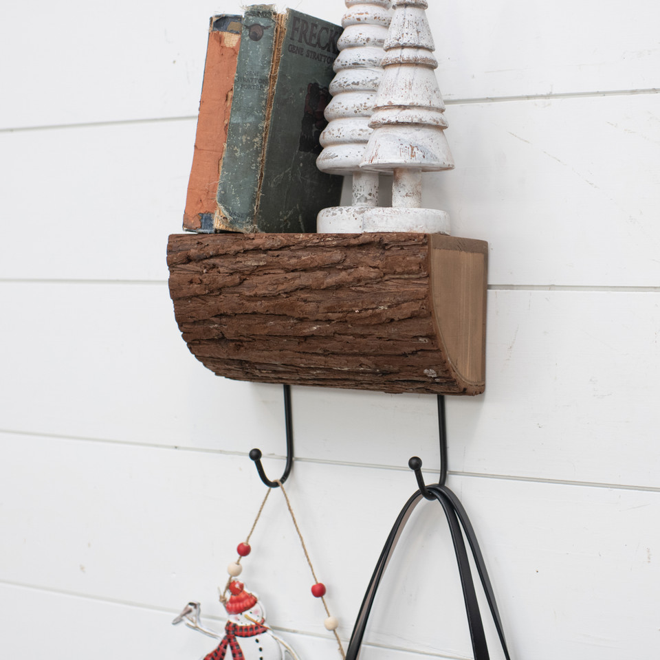 10" SPLIT WOOD SHELF W/ HOOKS