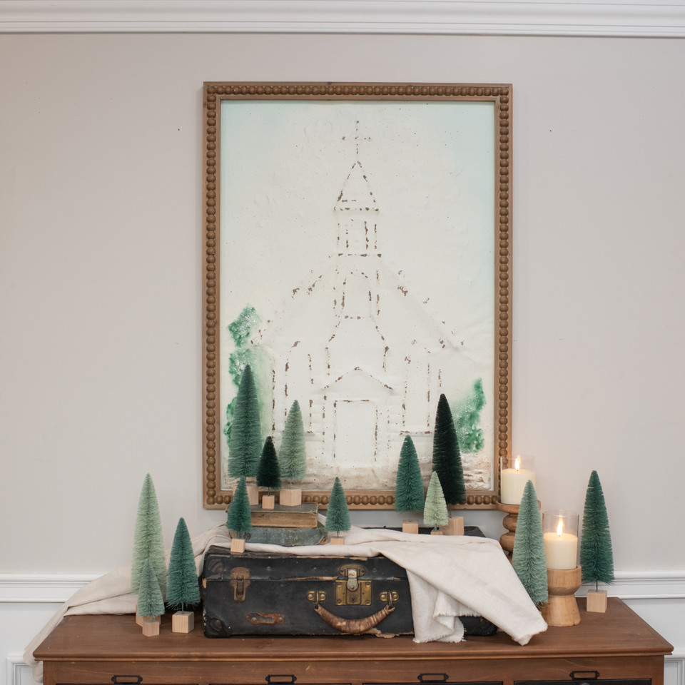 PRESSED METAL CHURCH FRAMED WALL SIGN