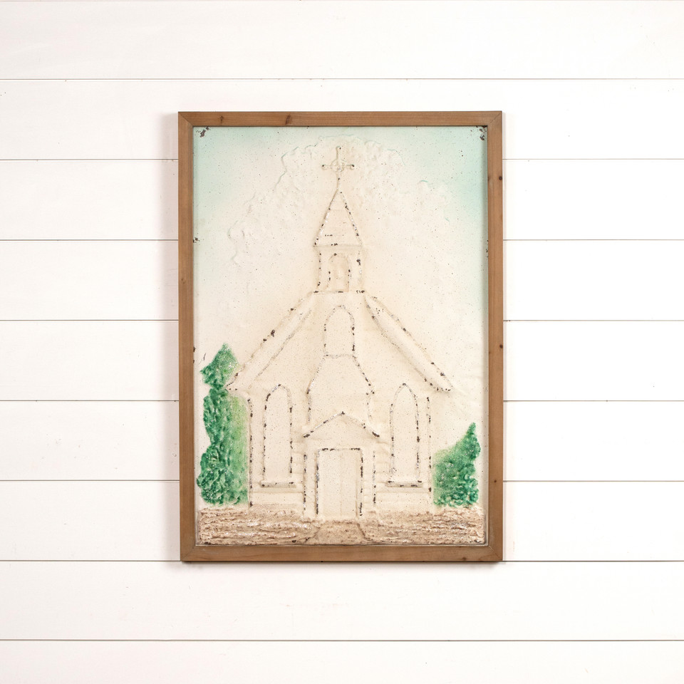 PRESSED METAL CHURCH FRAMED WALL SIGN