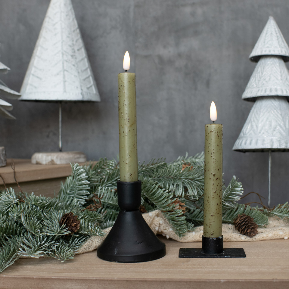 SET/ 2 - 7.25" 3D FLAME GREEN TAPER CANDLE