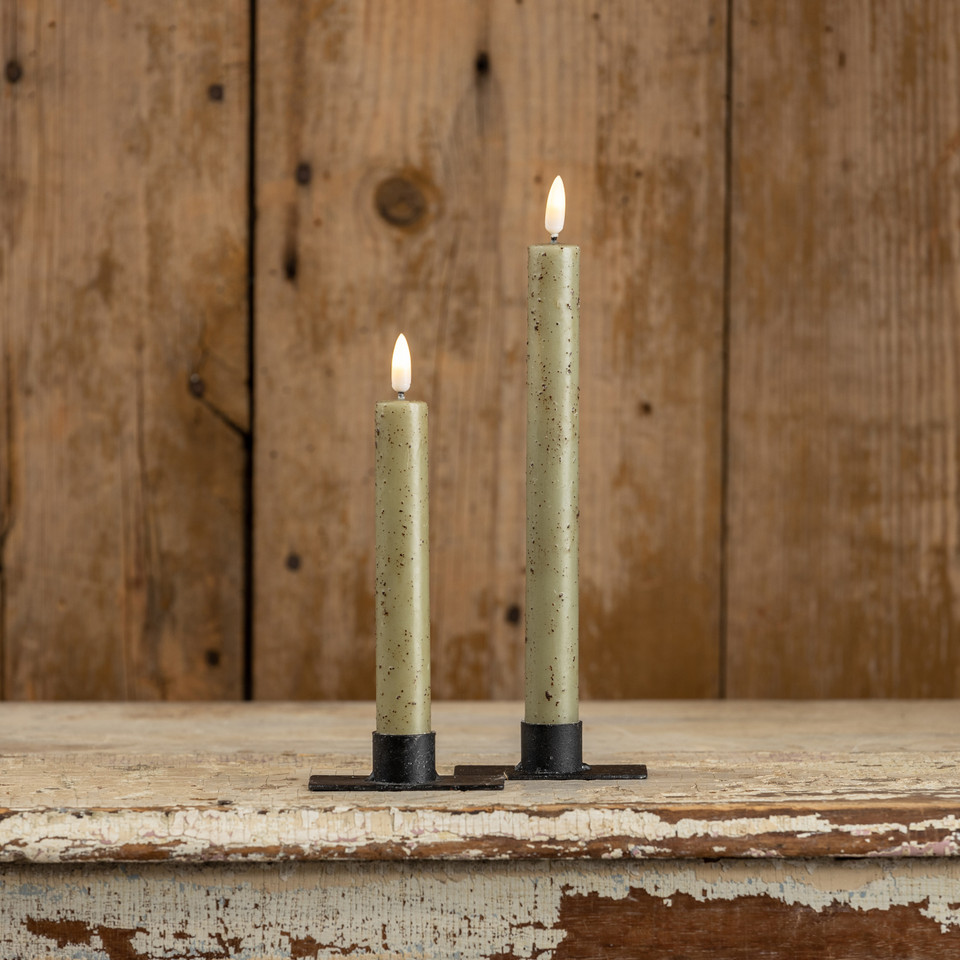 SET/ 2 - 7.25" 3D FLAME GREEN TAPER CANDLE