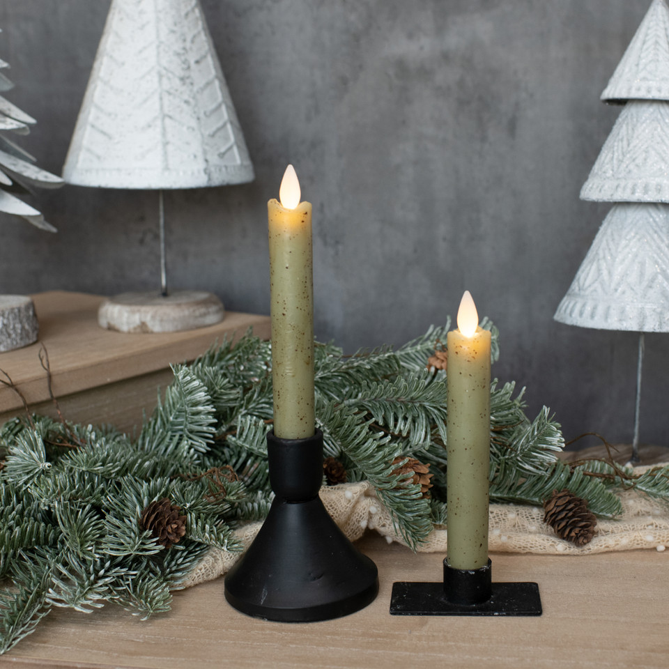 SET/ 2 - 6.75" MOVING FLAME GREEN TAPER CANDLE