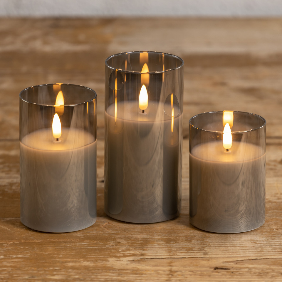 5" CHARCOAL GLASS 3D FLAME CANDLE