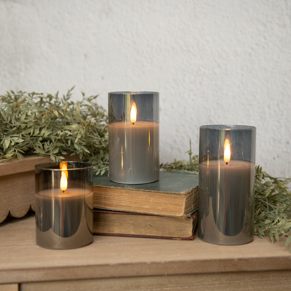5" CHARCOAL GLASS 3D FLAME CANDLE