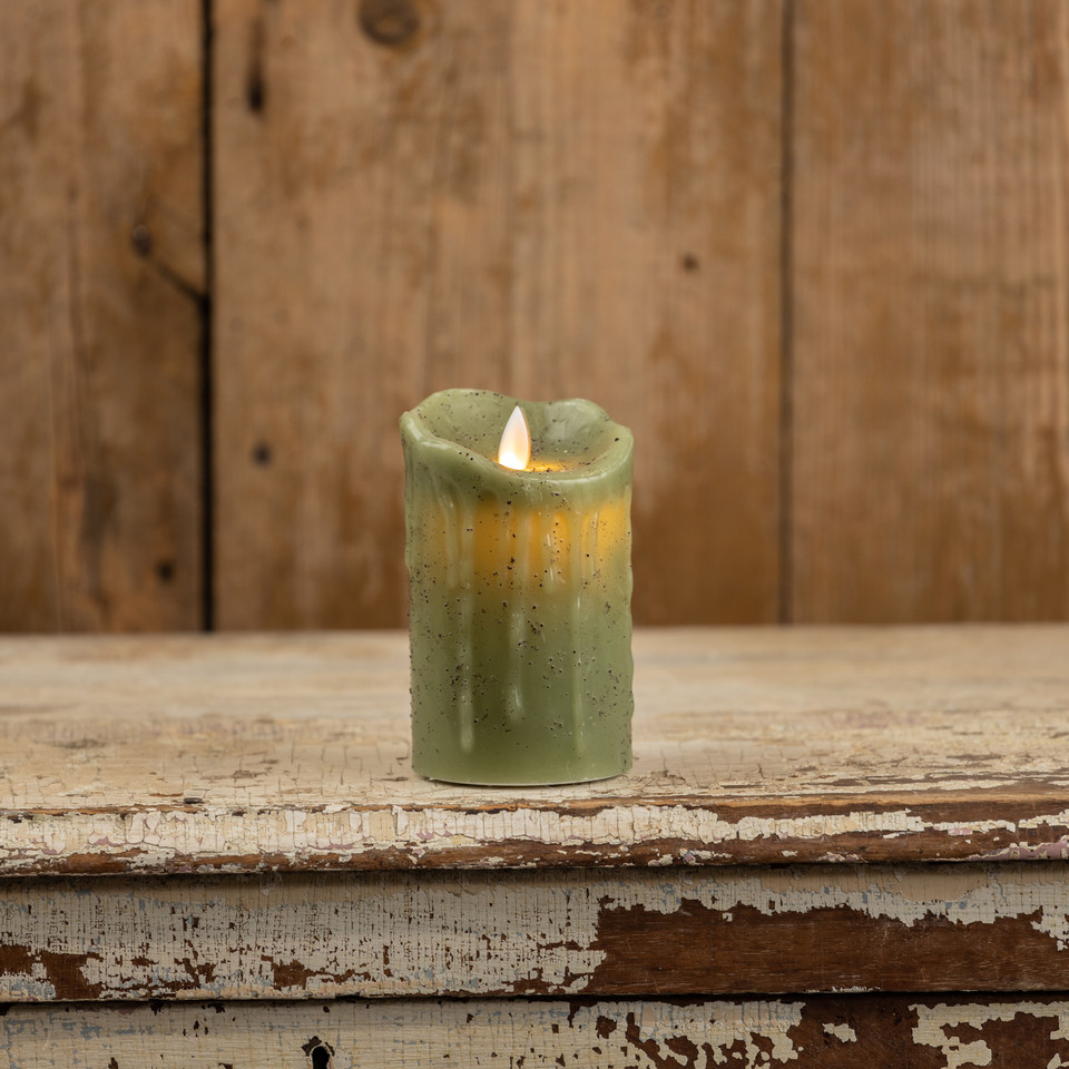 5" MOVING FLAME GREEN PILLAR CANDLE
