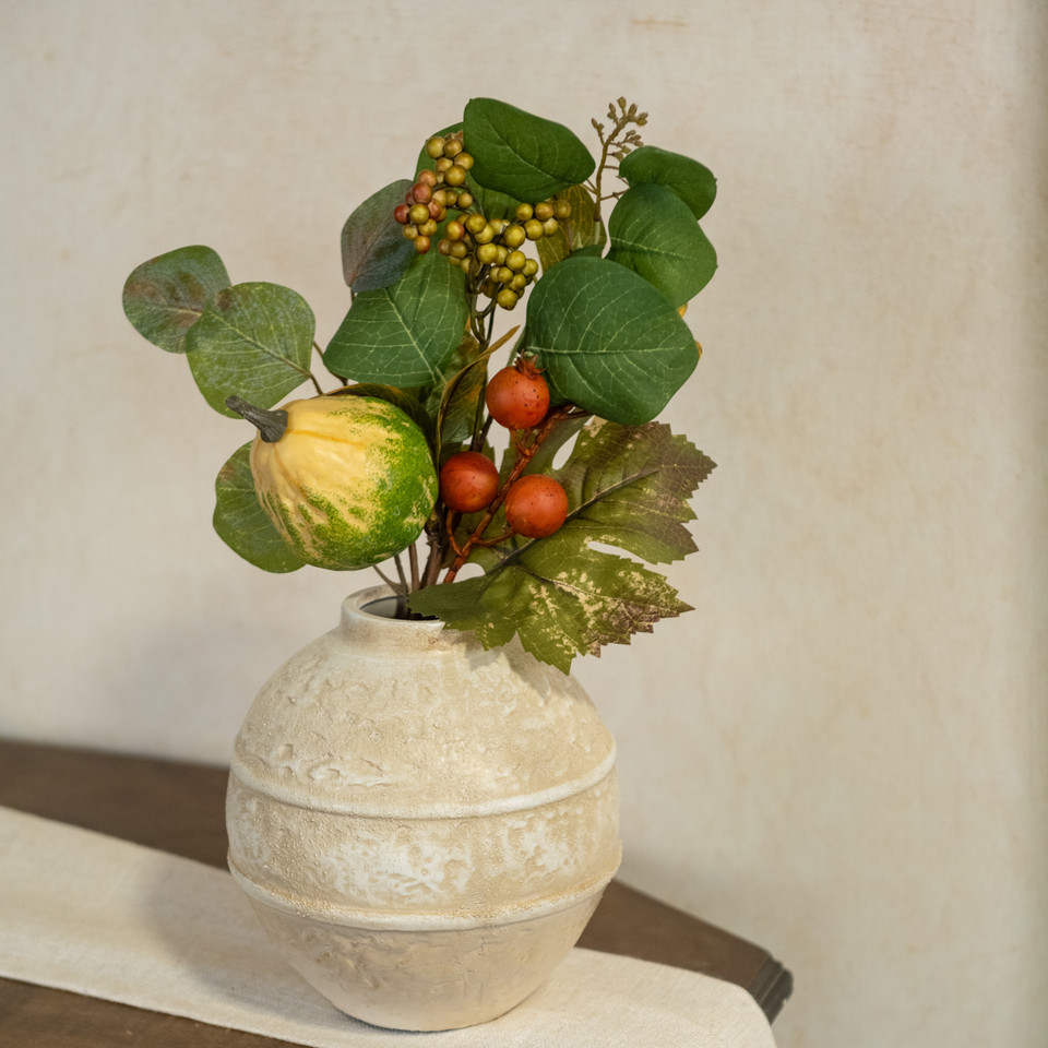 16" MIXED FOLIAGE PICK W/ PUMPKIN & BERRIES