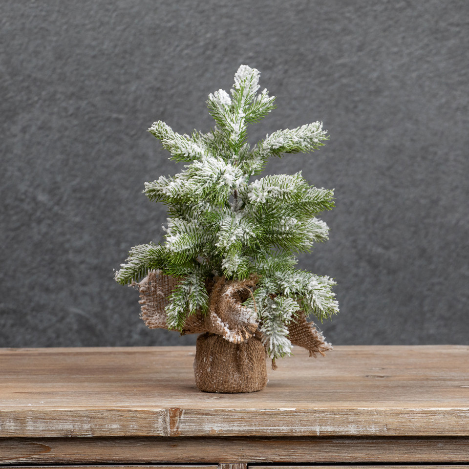 12" SNOWY TREE W/BURLAP BASE