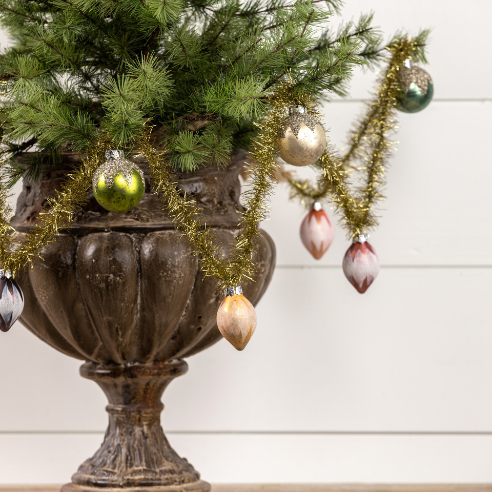 6' GOLD TINSEL GARLAND WITH GLASS BULBS