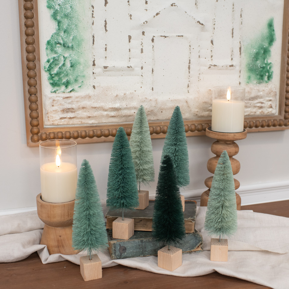 SET/6 - 9" BLUE HUES BOTTLE BRUSH TREES