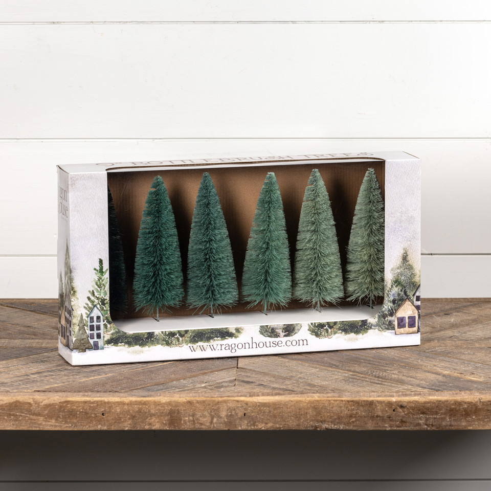 SET/6 - 9" BLUE HUES BOTTLE BRUSH TREES