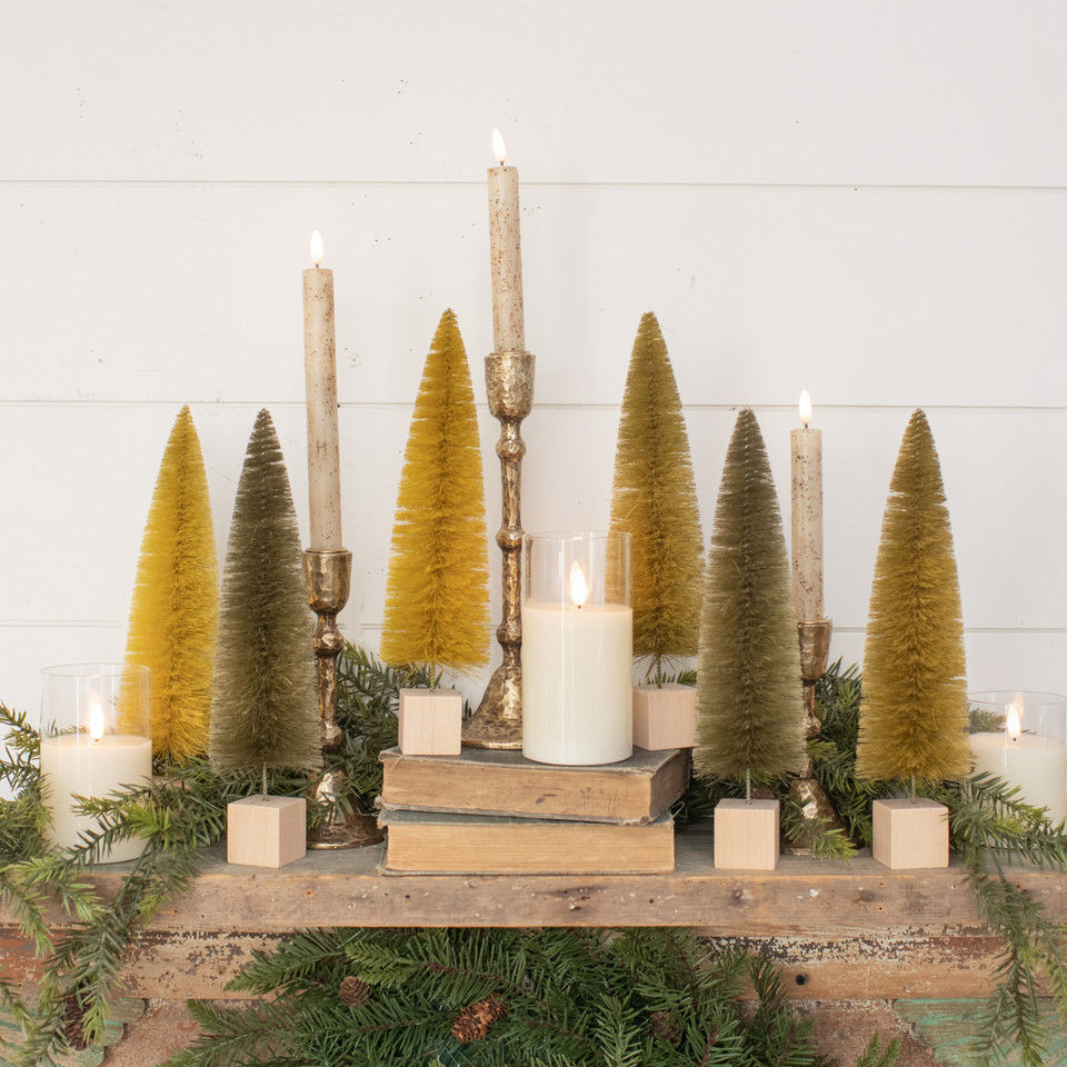 SET/6 - 12" MUSTARD HUES BOTTLE BRUSH TREES
