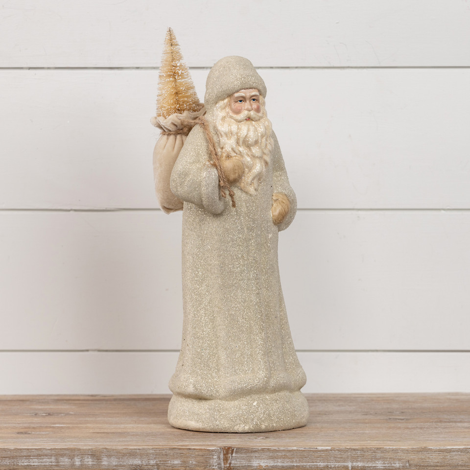 16" IVORY SANTA W/ SNOWY TREE