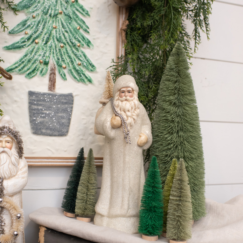 12" IVORY SANTA W/ SNOWY TREE