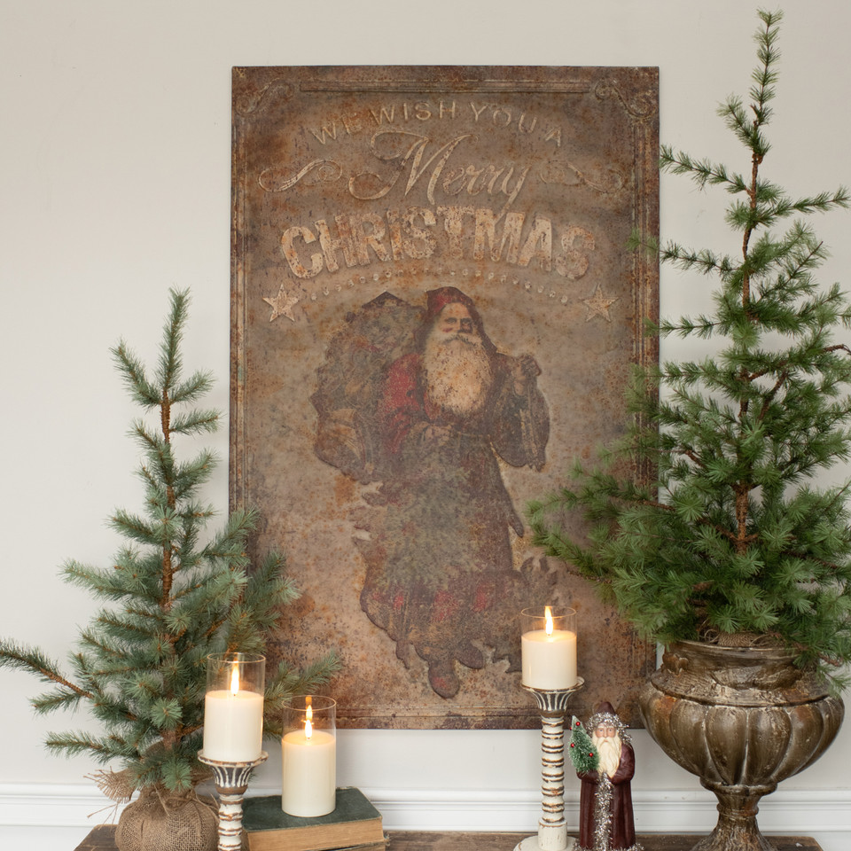 38.75" METAL MERRY CHRISTMAS SANTA PLAQUE
