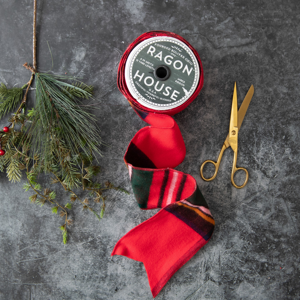 RED TARTAN WIRED RIBBON
