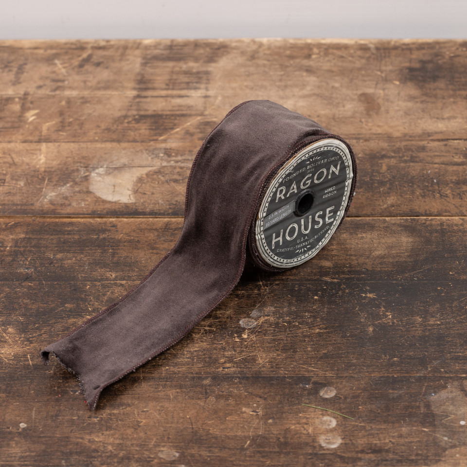 2.5" CHARCOAL VELVET WIRED RIBBON