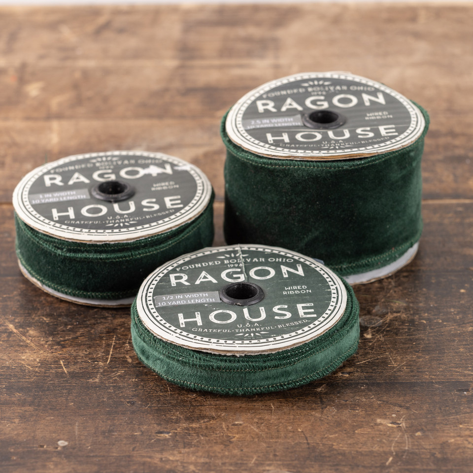 1" EMERALD GREEN VELVET WIRED RIBBON