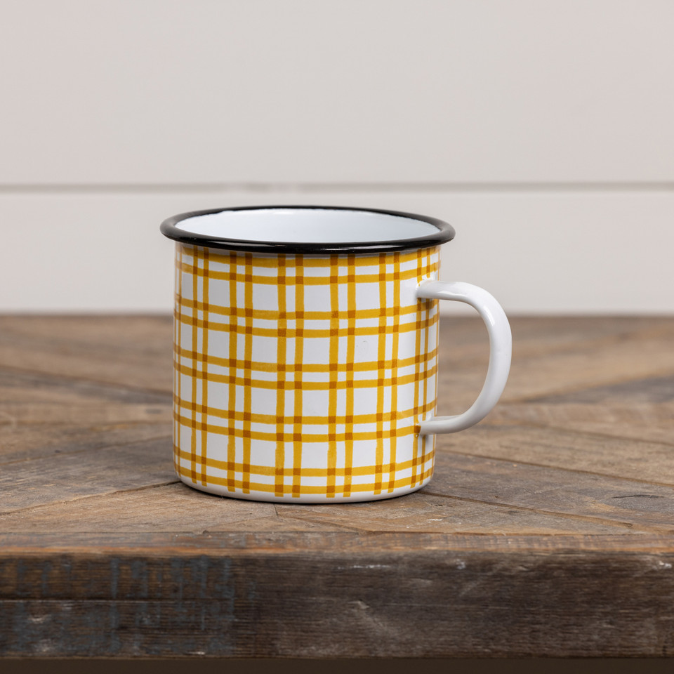 YELLOW PLAID CAMP MUG