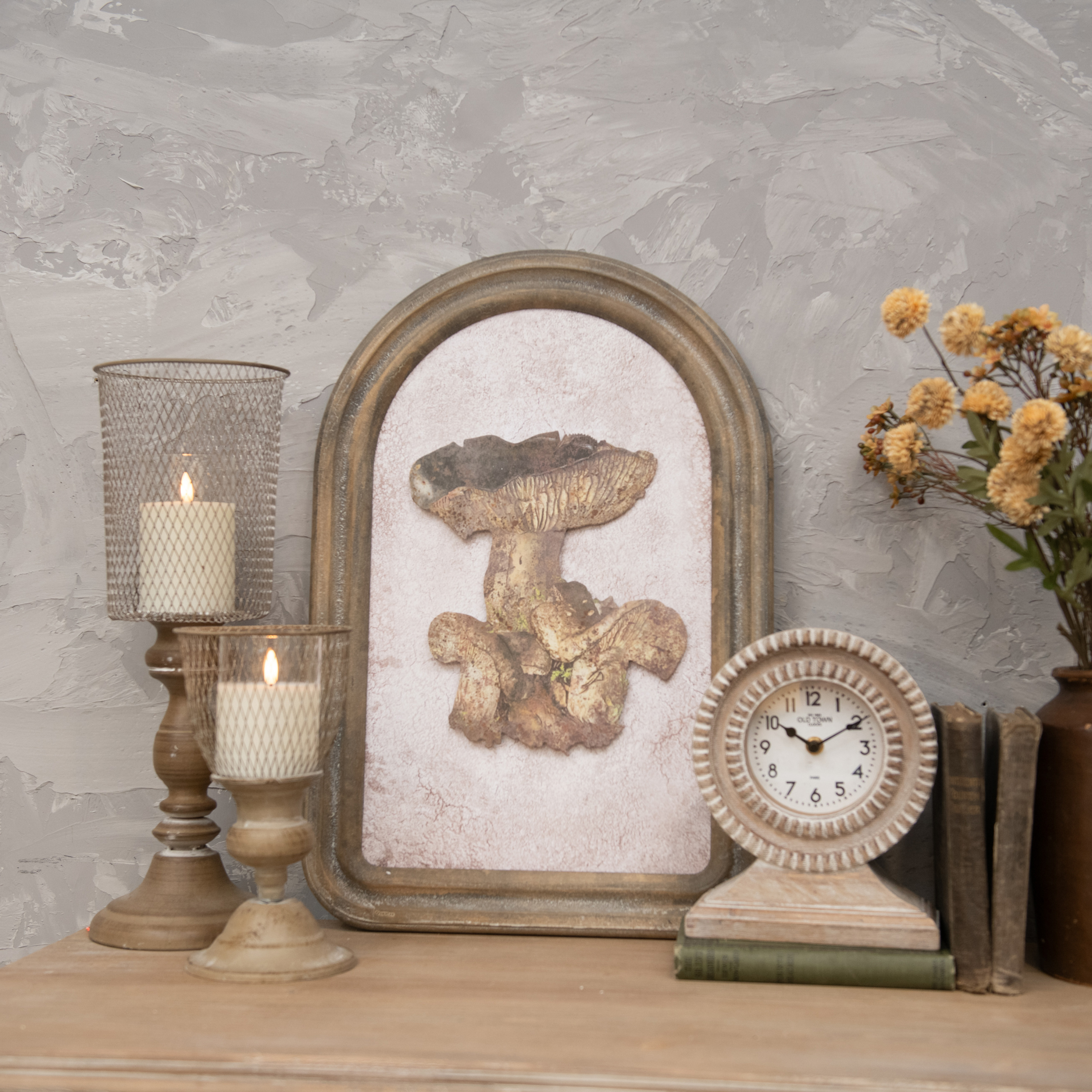 TILTED MUSHROOM SILHOUETTE SIGN W/ WHITE BACKGROUND
