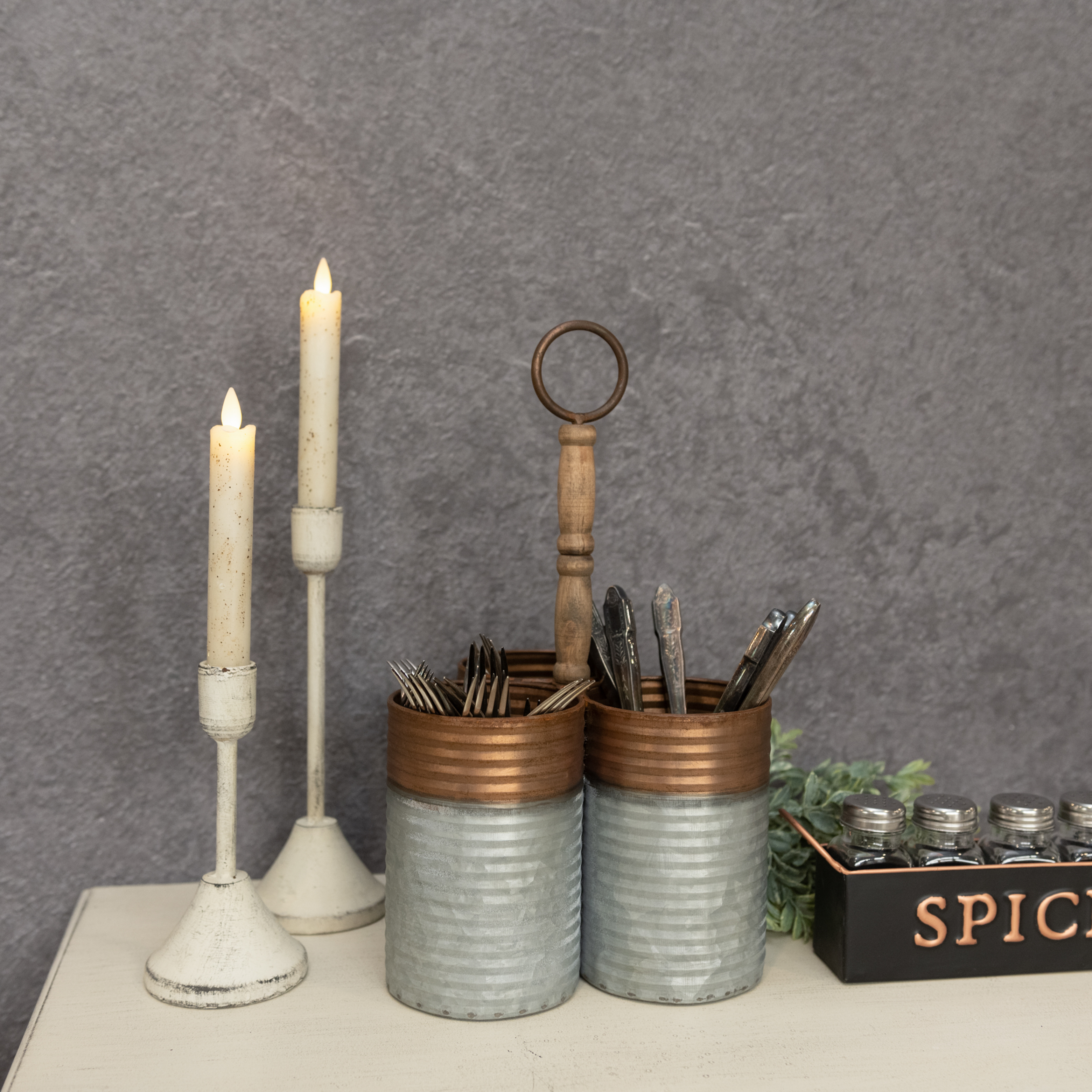 COPPER & GALVANIZED UTENSIL HOLDER
