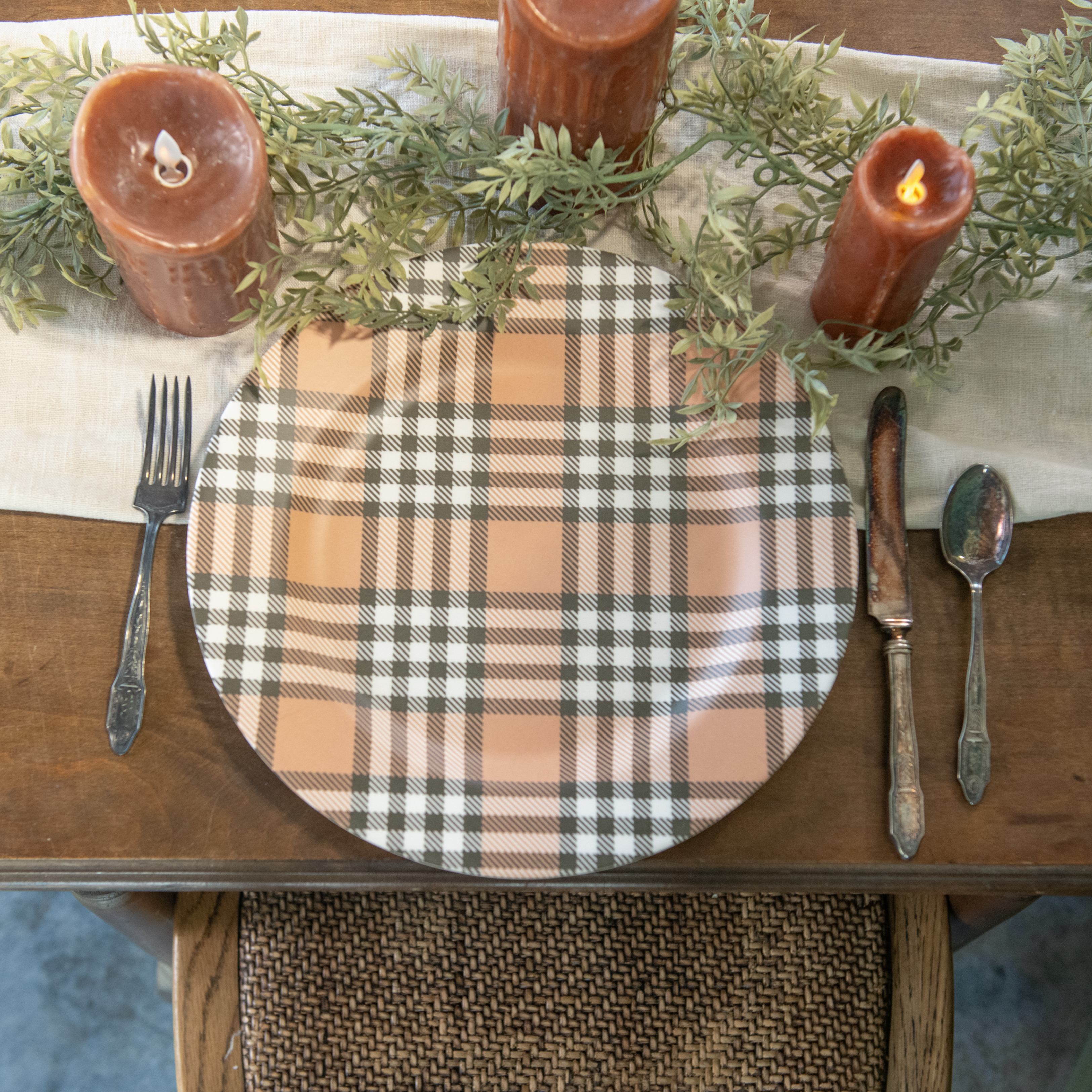 TAN & GREEN PLAID CHARGER