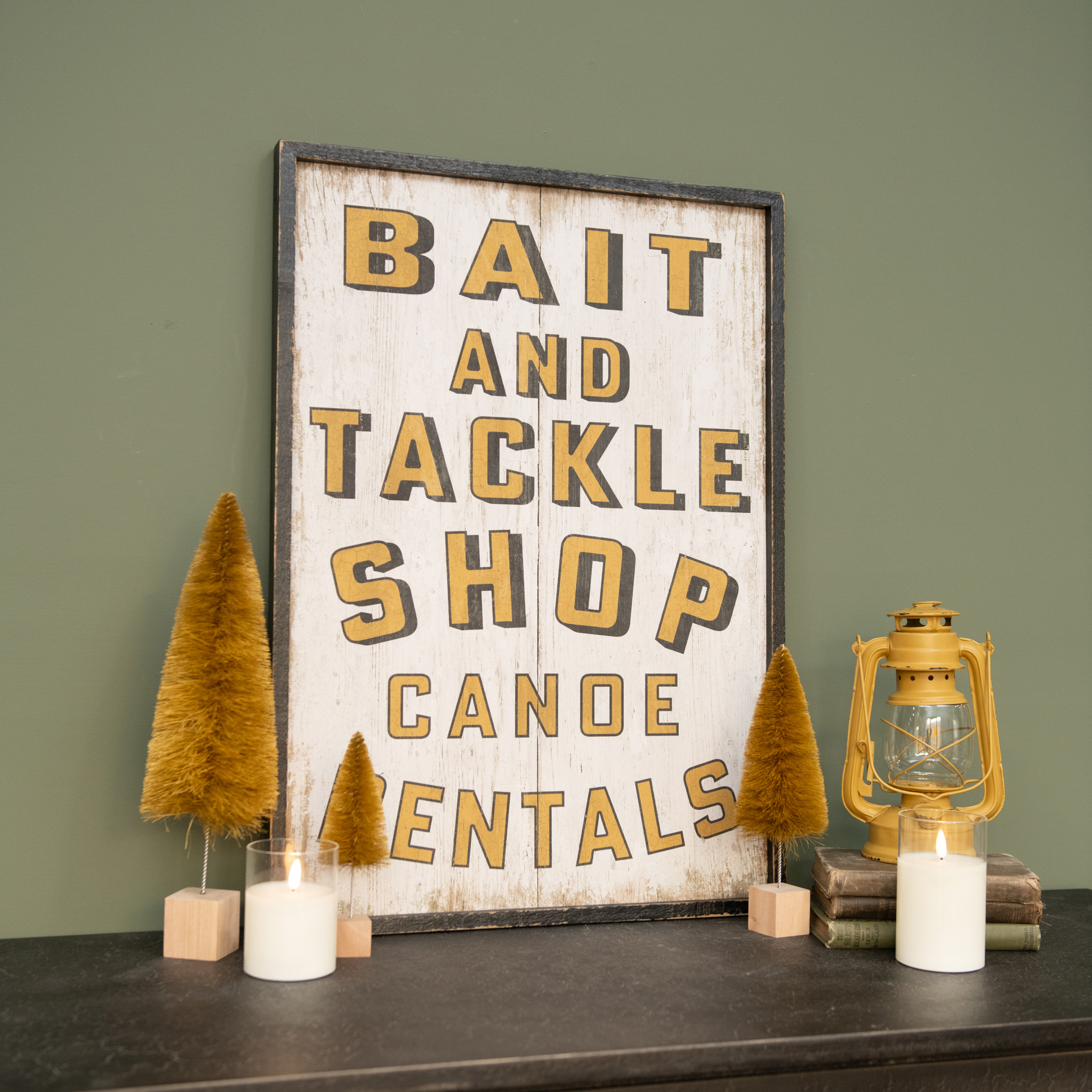 YELLOW BAIT AND TACKLE SHOP SIGN