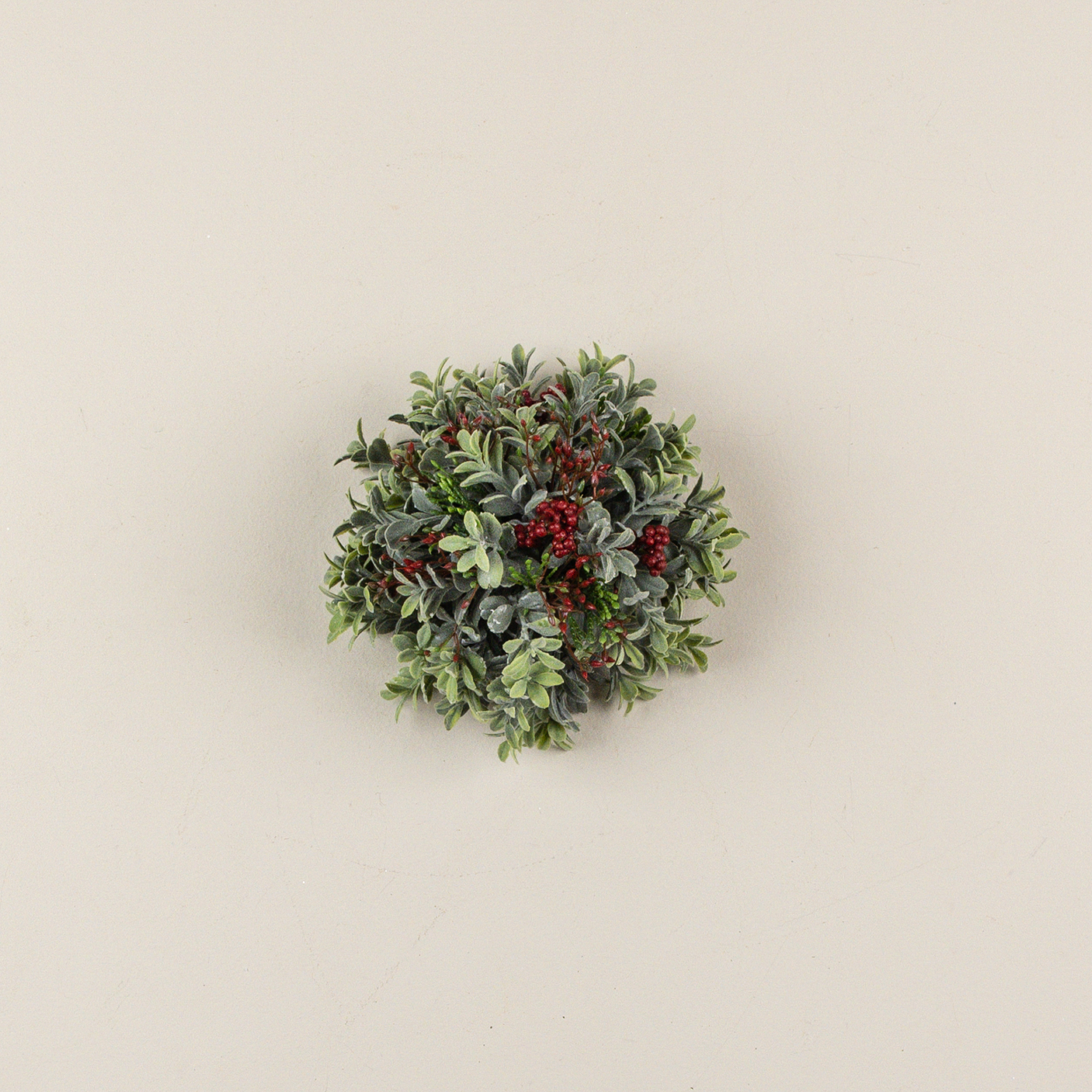 5" MIXED BOXWOOD & RED BERRY HALF BALL